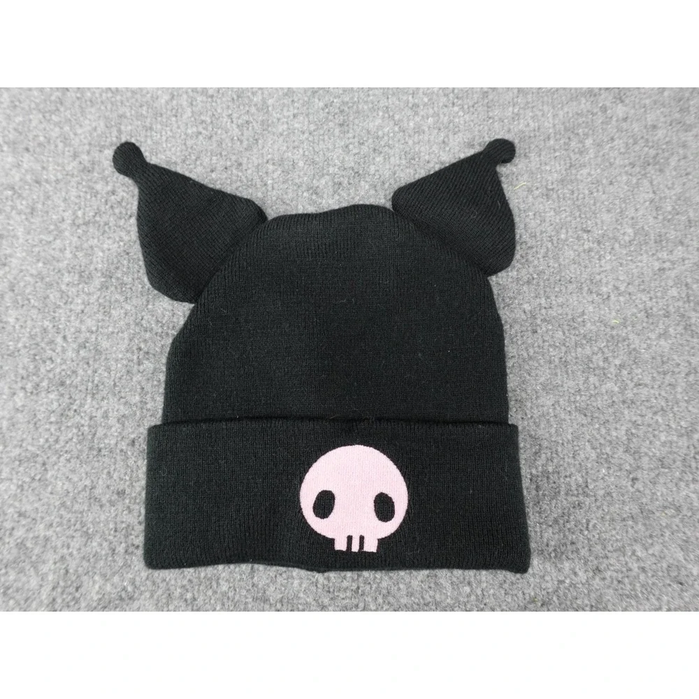 Sanrio Kuromi Beanie Hat Unisex OS Black Good Jester‎ Ears Pink Skull Knit Hat